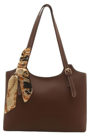 Ruarby Schultertasche Retro Handtasche mit Seidenschal Dekoration Mode PU Leder Top Griff Tasche für verschiedene Anlässe, dunkelbraun