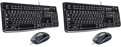 Logitech MK120 Combo con Teclado y Ratón con Cable para Windows, Disposición QWERTY Italiano - Negro (Paquete de 2)