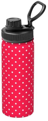 Bouilloire isotherme en acier inoxydable pour voyage, sport, fitness - Motif à pois rouges et blancs - 532 ml