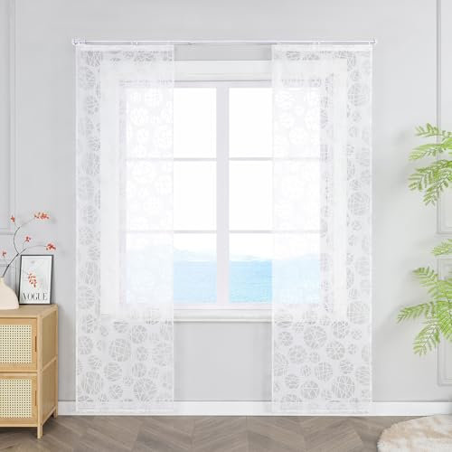 ESLIR Schiebegardinen Set 2er Flächenvorhänge Weiß Schlaufenschals Modern Gardinen für Schienensystem Schiebevorhang Transparent Vorhang Ausbrenner Landhaus BxH 57x145 cm 2 Stück