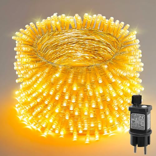 Dazzle Bright Lichterkette Außen, 30 M 300 LED Wasserdicht Transparenter Draht Lichterkette mit 8 Modi Timer, Speicherfunktion Weihnachtsbeleuchtung für Innen Baum Party Garten Weihnachten, Warmweiß