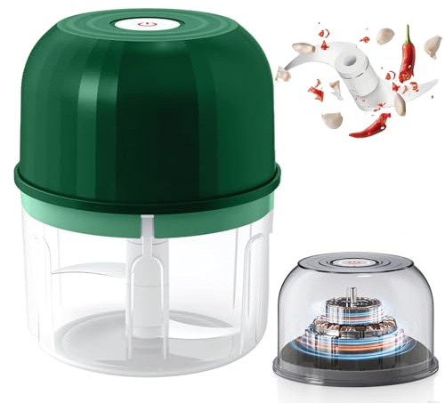 Blender Mini Électrique Mixeur, 2025 Nouveau Zerkleinerer Küche Elektrisch Blender Mixeur Limbe à Trois Feuilles, Zwiebel Zerkleinerer Chargement USB pour Légumes Viande Noix (Vert)