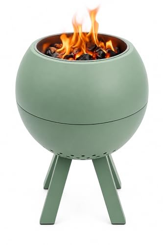 EdenOutdoor® Rauchfreies Tischfeuer Outdoor – Tischkamin für Garten, Terrasse & Balkon – Kleine Feuerstelle für Pellets und Holz – Doppelwandige Stahlkonstruktion inkl. Schaufel – Grün