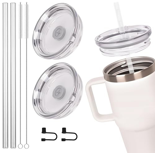 2-Pack Twist-On Straw Lid for YETI Rambler 20 oz Travel Mug (Stronghold Lid), Spill Proof Threaded Replacement Cover with Tritan Straws, Clear