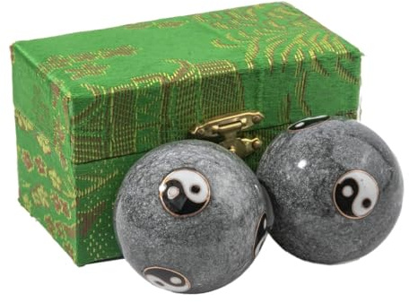 lachineuse - Coffret Boules Qi Gong Yin Yang - Boules Chinoises Anti Stress en Émail ⌀ 45 mm - Boules de Santé - Coffret Cadeau Relaxation Zen - Objet Asiatique Japon Chine Feng Shui - Coloris Gris