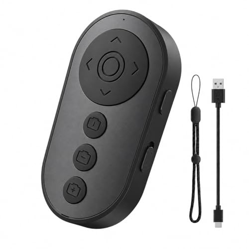Mando a Distancia Bluetooth, Disparador de cámara con Zoom para Smartphone, Gira Página Kindle, Toma inalámbrica para vídeo y reproducción, Compatible con iPhone y Android (Negro)