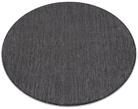 rugsx Teppich SION Sisal Optik, flachgewebt, strapazierfähig & pflegeleicht, Indoor & Outdoor, Wohnzimmer, Schlafzimmer, Balkon, Terrasse - schwarz rund 200 cm