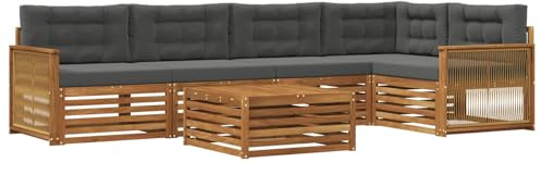 vidaXL Outdoor-Sofagarnitur mit Kissen 6 pcs Natur und Anthrazit, Patio Ecksofa, modernes Lounge-Set für draußen, wetterfestes Gartenmöbel für die Terrasse, Bequeme Sitzgelegenheit