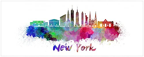 Wallario Memoboard aus Glas mit Motiv, Magnet-Tafel in 32 x 80 cm in Premium Qualität Städte als Aquarell - Skyline von New York