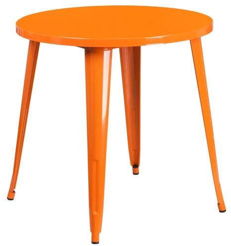 Flash Meuble 76,2 cm Rond en métal Table d'intérieure/extérieure, Métal, Orange, 77.47 x 77.47 x 12.7 cm