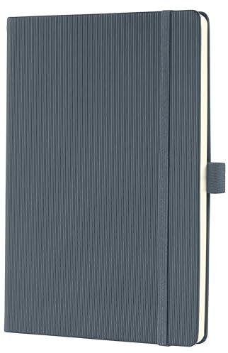 Sigel CO658 Notizbuch A5 kariert grau, Hardcover, 194 nummerierte Seiten, nachhaltiges Papier, mit Inhaltsverzeichnis, Stiftschlaufe, Falttasche, Gummibandverschluss, Conceptum