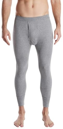 Ceceba Herren Lange Unterhose, Baumwolle, Doppelripp, grau, Uni, mit Bündchen, offener Eingriff