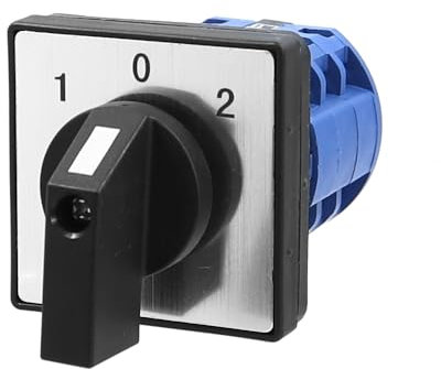 WITTKOWARE Nockenschalter mit Aluminium-Frontplatte (48x48mm) und Drehknopf, 230/400V~, 20A (3x EIN/AUS/EIN, Beschriftung 1/0/2)