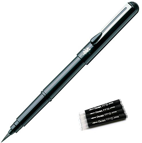 Pentel Arts Portable Pocket Brush Pen (Medium Point) 1Pen 2Refills +Refill FP10 4set