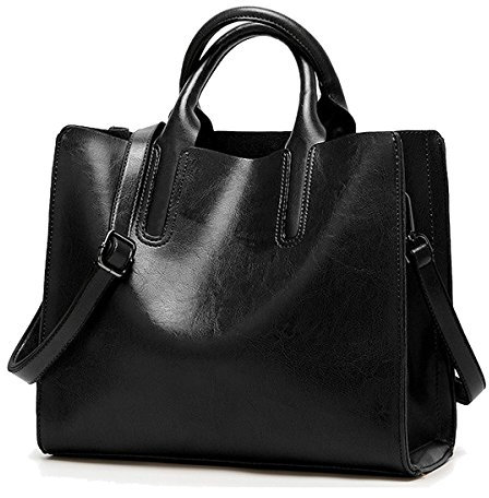 Coolives Damen Shopper Tasche aus PU-Leder mit Schulterriemen Schultertasche Umhängetasche Quadrat Handtasche für Frauen Schwarz EINWEG