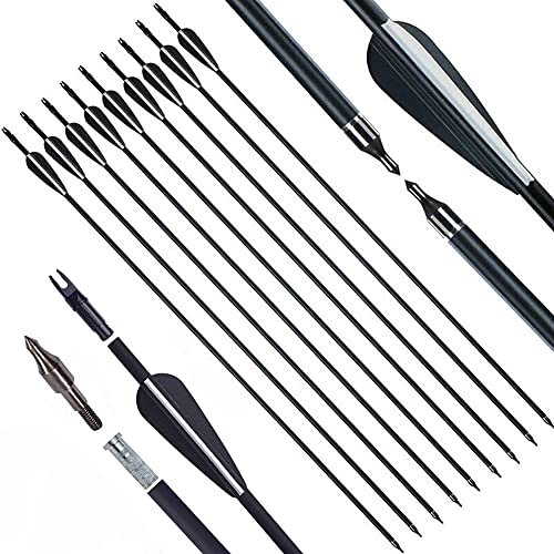 Obert 12 Stück 28 Zoll Pfeile Bogenschießen Carbon Pfeile Spine 550 Jagdpfeile für Bogen, Traditionellen Bogen, Recurvebogen und Langbogen
