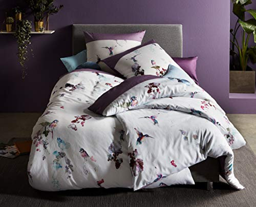 Bettwaesche-mit-Stil Mako Satin Wende Bettwäsche Kolibri Vögel 135x200 + 80x80 cm - 100% Baumwolle