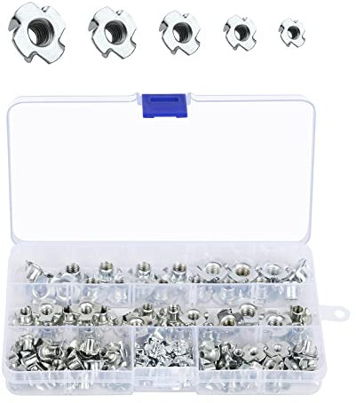 BAMZOK 102pcs Écrou en T 4 Griffes M3 M4 M5 M6 M8 Ecrou à frapper pour Travail du Bois Insert Fileté Métallique pour Jambe de Table Chaise Bricolage