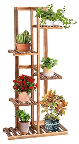 COSTWAY Pflanzenständer freistehendes Blumenregal, Pflanzenregal Holz Blumentreppe mehrstöckig, Holzregal Pflanzentreppe für drinnen draußen (5 Ebenen/Braun)