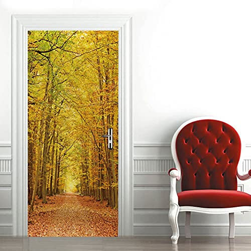 A.Monamour Türtapete Selbstklebend Türfolie Türposter 3D Herbst Wald Weg Vinyl Folie Türdeko Tapete Wandbild Türaufkleber Türtattoo 90 x 200 cm