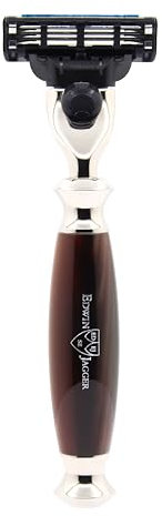Edwin Jagger R352AMZ Classic Synthetic Handled Nickel Plated Manual and Reusable Mach 3 Razor for Men and Women for Shaving Cream or Soap
