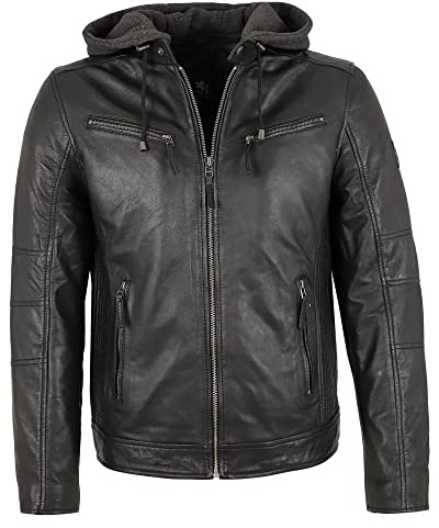 OTTO KERN - Herren Echtleder Lederjacke Kapuze Lammnappa schwarz