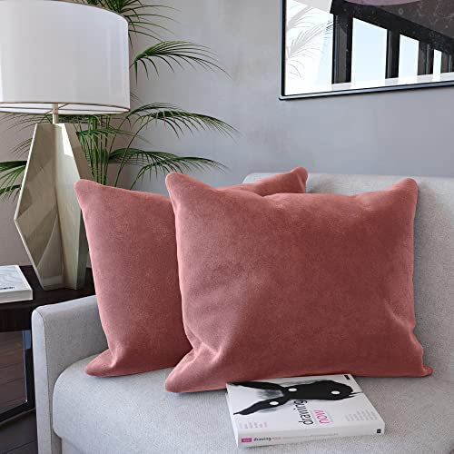 Set di 2 Federe Per Cuscini In Velluto Morbido e Resistente Copricuscini Per Divano Poltrona Soggiorno Arredo Arredamento Casa Design Moderno Elegante Cerniera Invisibile (60 x 60 cm, Rosa Marrone)