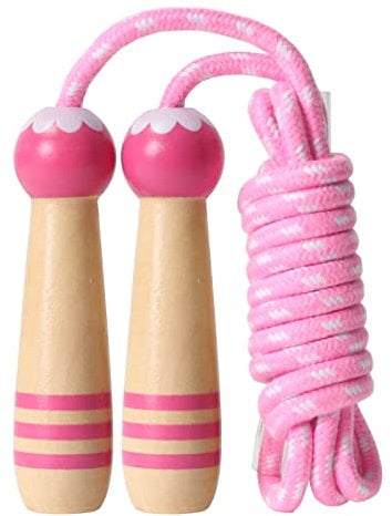 Sprungseil Kinder Verstellbare, Kinder Springseil mit Holzgriff, Hüpfseil Seilspringen Kinder Baumwolle, Kids Skipping Rope Geschenke für Jungen und Mädchen Rosa