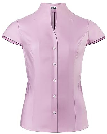 Vincenzo Boretti Blusa, Modern-Fit/Taglio Abbastanza Aderente, Colletto Alto, Morbido Oxford, Maniche Corte Rosa 42