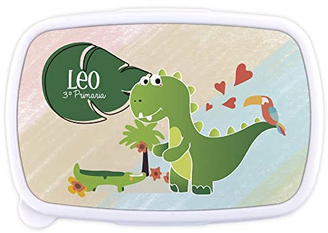 Caja Almuerzo Infantil. Fiambrera Infantil Personalizada. Caja merienda con Nombre y Curso. Apta para microondas y Libre de BPA, filatos y Metales Pesados. Varios diseños.Dino Cocodrilo Infantil