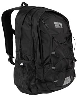 Gorilla Wear - Las Vegas Backpack - Schwarz - Rucksack Für Sport Arbeit Schule Alltag Freizeit Zum Einkaufen mit Seitentaschen Outdoor Wandern Black Praktisch Nylon 22,5L