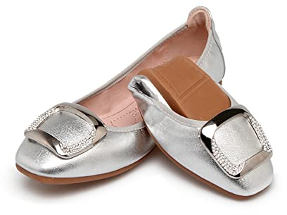 MACHSWON Ballerine pieghevoli da donna con fibbia, mocassini da donna, Argento, 39 EU