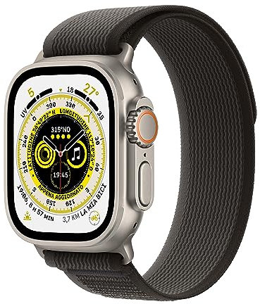 Apple Watch Ultra (GPS + Cellular, 49mm) Reloj Inteligente con Caja de Titanio - Correa Loop Trail Negra/Gris - Talla S/M. Monitor de entreno, GPS de Alta precisión, autonomía Extraordinaria