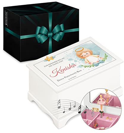 Maverton Jewelkeeper mit Aufdruck - Schmuckschatulle mit Spieluhr Ballerina - Musikschmuckdose für Mädchen - Schmuckkästchen zur Taufe - zur Erstkommunion - zum Geburtstag - ohne Schublade - Stern