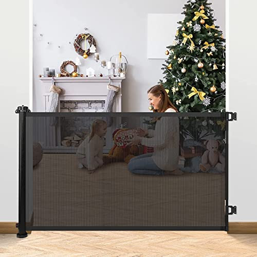 Retractable Stair Gate 180x86CM Retractable Baby Gate Mesh Sturdy Dog Gate One Handed Silent Operation Safety Gate for Baby Dogs with Locking Mechanism Gate for Stairs Outdoor