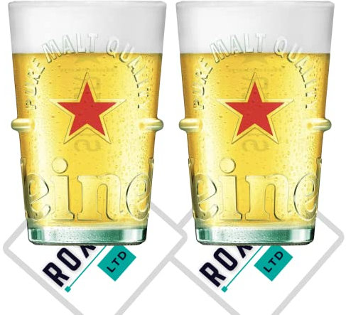Roxley Heineken Silver Half Pint Lager Beer Glass X2 Glasses 2023 Edition