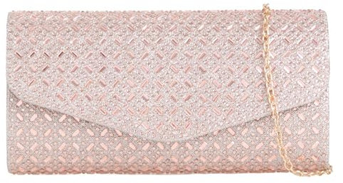 fi9 Stunning Diamante Glitter Bridal Wedding Evening Handbag Party Clutch Shoulder Hand Bag (Rose Gold)