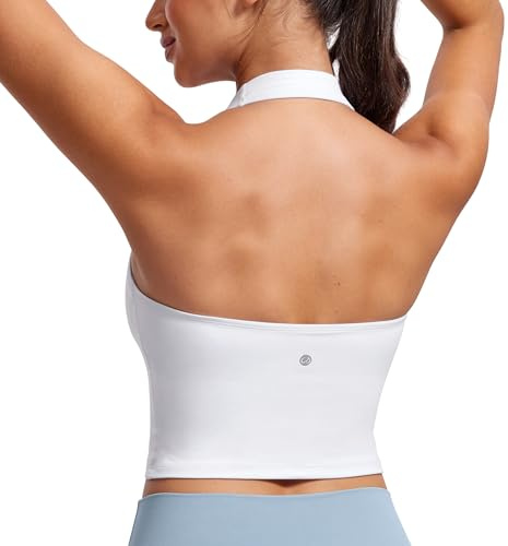 CRZ YOGA Butterluxe Neckholder Crop Tank Tops | Leichter Halt, Herausnehmbare Pads, Yoga, Extrem Weich, Offener Rücken, Longline Sport BHs für Damen