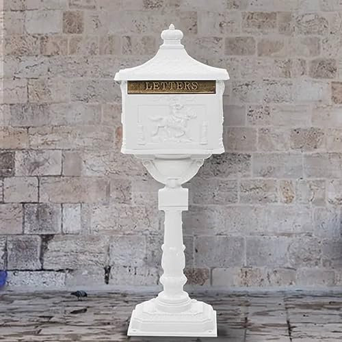BaraSh Boîte aux Lettres sur Pied Aluminium Vintage Antirouille Blanc,Boîte De Rangement De Jardin,Coffre De Stockage,Boîte De Stockage,