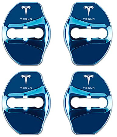 4pcs Car Door Lock Cover for Tesla Model 3 Model X Y Car-Styling Emblems Case Stainless Steel Interior Accessories,-Blue