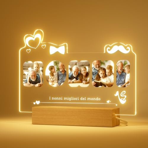 iDIY Lampada Nonni - Festa dei Nonni Idee Regalo Personalizzati - Regalo per Nonna, Nonno, Compleanno, Natale Originale - Cornice con Dedica e Foto su Plexiglass 22x15cm