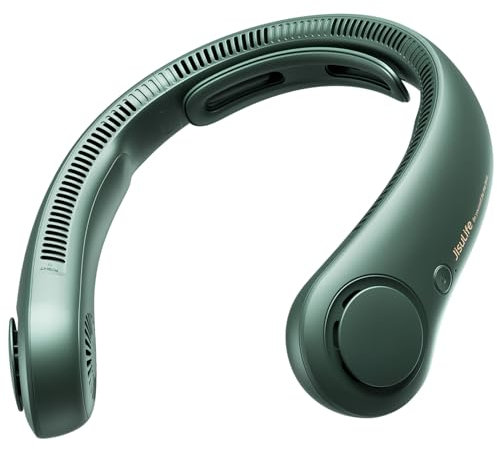 JISULIFE Portable Neck Fan Upgraded, Neckbrace Personal Hands Free, 5 Speed Gears Adjustment, 3900 mAh Wearable Bladeless Quiet Rechargeable for Outdoor Indoor, Gifts for Women Men- Green