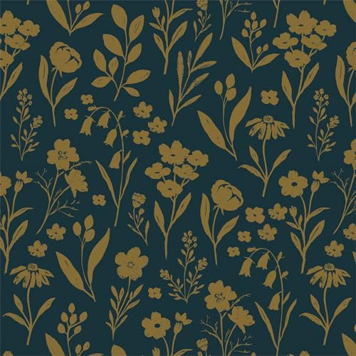 Timeet Self Adhesive Wallpaper Blue Yellow Botanical Peel and Stick Wallaper Dark Blue Floral 41x300cm Sticky Back Plastic Smooth Surface Waterproof Vinyl Film for Interior Decor Furniture Cabinet
