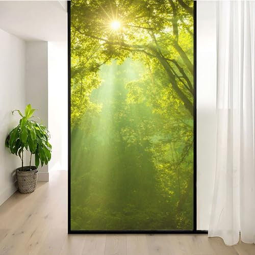 Statisch haftende Fensterfolie, Sichtschutz, Wärmeregulierung, Anti-UV-Schutz, Fensteraufkleber, natürliche Landschaft, Wald, 3 dekorative mattierte Fensterfolien, B 19,7 x H 47,2 (50 x 120 cm)
