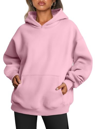 Trendy Queen - Sweat à Capuche surdimensionné en Polaire à Manches Longues pour Femme - vêtement d’Automne et d’Hiver, Rose pâle, X-Large