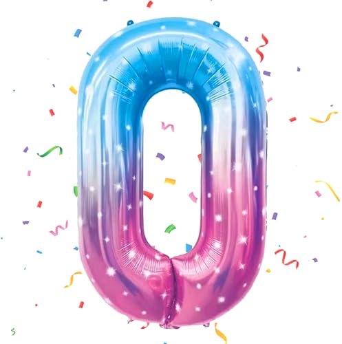 40 pouces Ballon Chiffre 0, VUCDXOP Stars Rose Bleu Ballon Chiffre Numéro 0, 0 Number Ballon Age Gonflable Anniversaire, hélium ballon chiffre 0,ballons de numéro, décoration de mariage