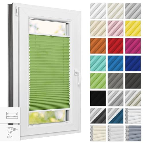 Estika Plissee mit Bohren 75 cm x 200 cm - Pistazien - Rollos für Fenster, Jalousien Fenster für innen, Raffrollo, Fenster plissee