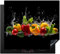 KitchenYeah© Protege Couvre Plaque De Cuisson Deco Cuisine Tapis Protection Protecteur Induction 60x52 cm Poivron - Eau - Légume - Noir