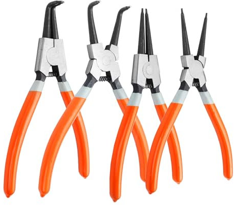 Lot de 4 Pinces à Circlips Intérieur et Extérieur 180 mm, Pince pour Circlip avec Sac Portable, Pointes Droites et Courbes pour Verrouillage Intérieur et Extérieur