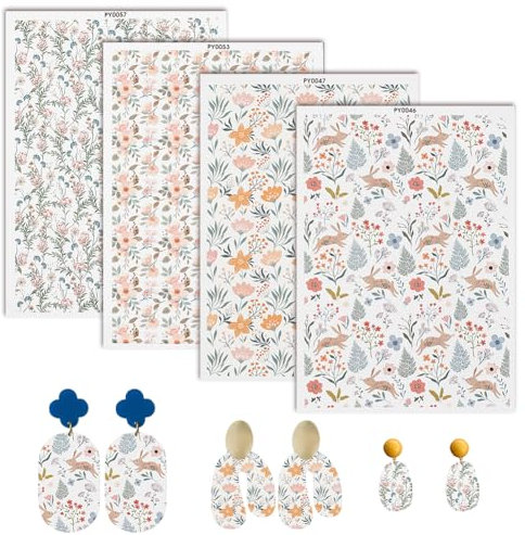 AHANDMAKER 4Pcs Flower Clay Transfer Paper, 4 Styles Underglaze Transfer Decals Ceramic Decals Pottery Ceramics Clay Transfer Paper for Jewelry Making, Overglaze Enamel Decal Waterslide Decal